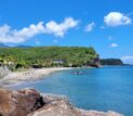 View of Little Bay beach with the Centre Hills in the distance.